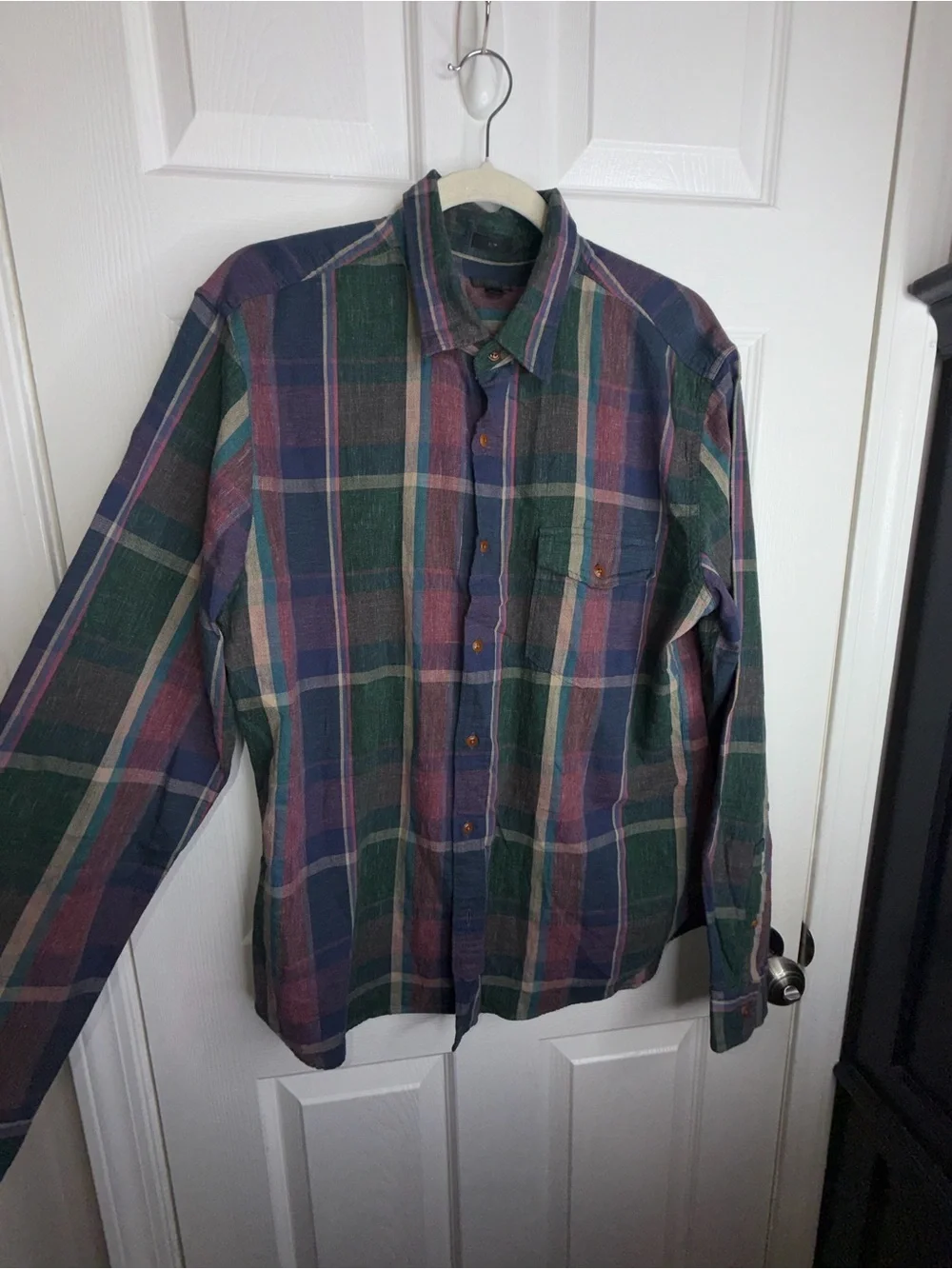 J.Crew Mens Large Long Sleeve Button Up Shirt Slim Fit L Plaid Cotton Casual